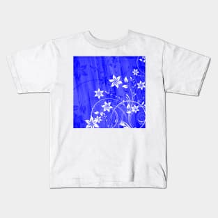 Elegant Floral Art - White Blue Kids T-Shirt